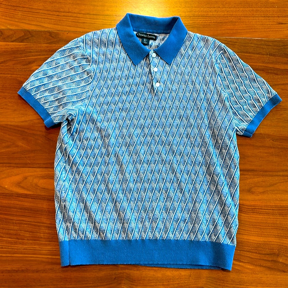 Patterned blue Knit polo